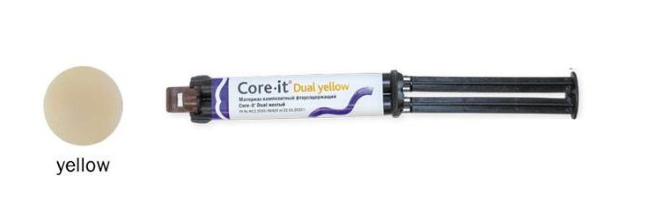 Кор-Ит / Core-It Dual Yellow -Материал композитный фторсодержащий(желтый)  (2шпр х 10г) Spident / Корея